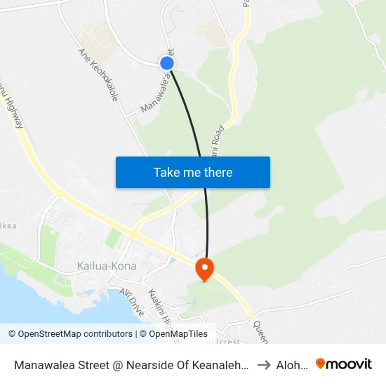 Manawalea Street @ Nearside Of Keanalehu Drive (La‘I‘Ōpua Community Center) to Aloha Kona map
