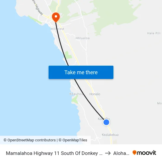 Mamalahoa Highway 11 South Of Donkey Balls Chocolate Factory to Aloha Kona map