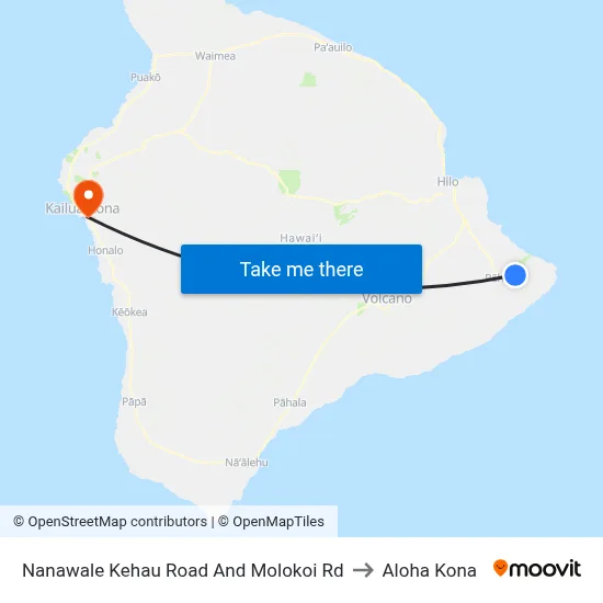 Nanawale Kehau Road And Molokoi Rd to Aloha Kona map