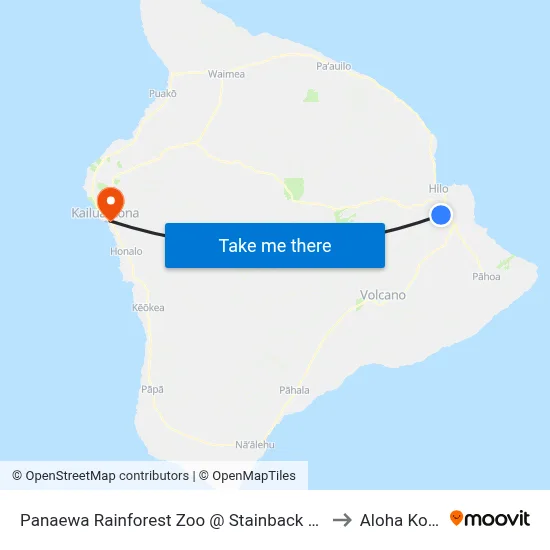 Panaewa Rainforest Zoo @ Stainback Hwy to Aloha Kona map