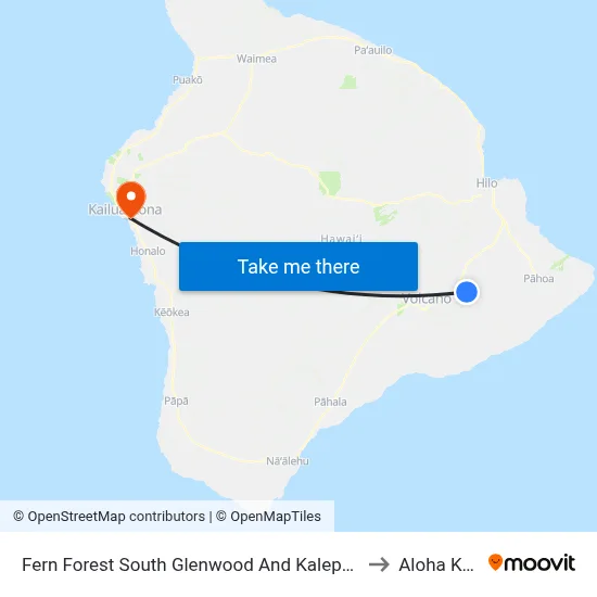 Fern Forest South Glenwood And Kaleponi Road to Aloha Kona map