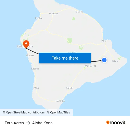 Fern Acres to Aloha Kona map