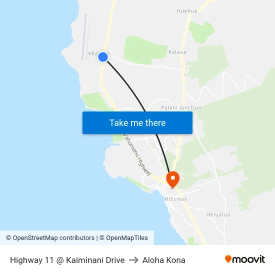 Highway 11 @ Kaiminani Drive to Aloha Kona map