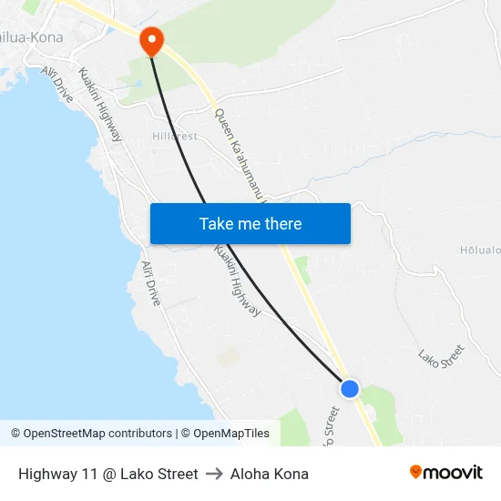 Highway 11 @ Lako Street to Aloha Kona map