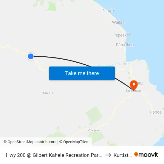 Hwy 200 @ Gilbert Kahele Recreation Park (At Flag Poles) to Kurtistown map