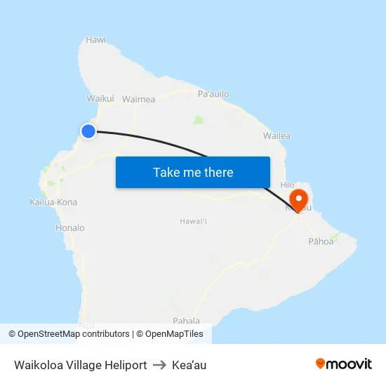 Waikoloa Village Heliport to Kea‘au map