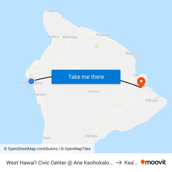 West Hawai'I Civic Center @ Ane Keohokalole Hwy to Kea‘au map