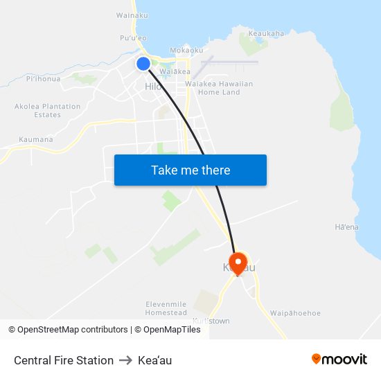 Central Fire Station to Kea‘au map