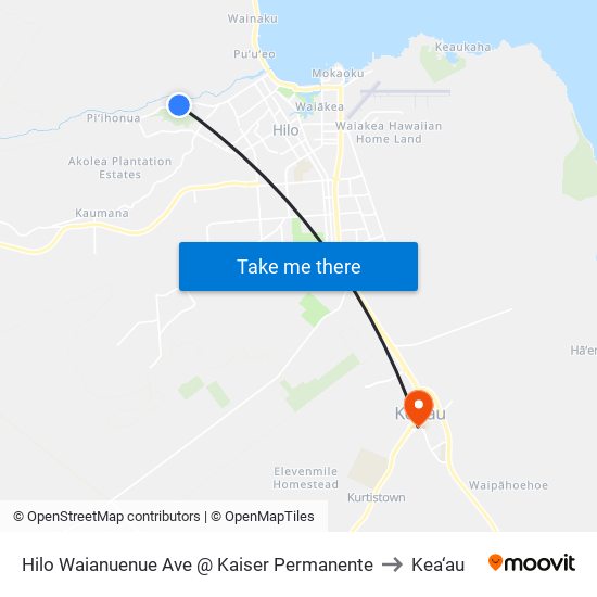 Hilo Waianuenue Ave @ Kaiser Permanente to Kea‘au map