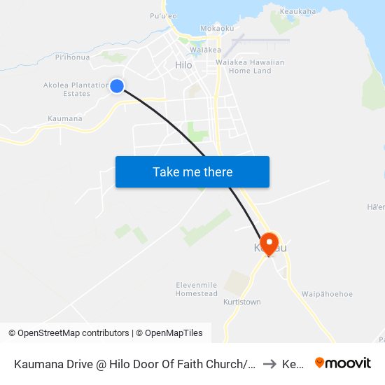 Kaumana Drive @ Hilo Door Of Faith Church/Malama Place to Kea‘au map