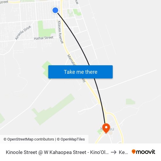 Kinoole Street @ W Kahaopea Street - Kino'Ole Plaza/Sr Housing to Kea‘au map