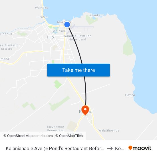 Kalanianaole Ave @ Pond's Restaurant Before Banyan Way to Kea‘au map