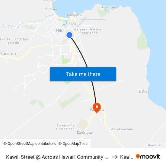 Kawili Street @ Across Hawai'I Community College to Kea‘au map