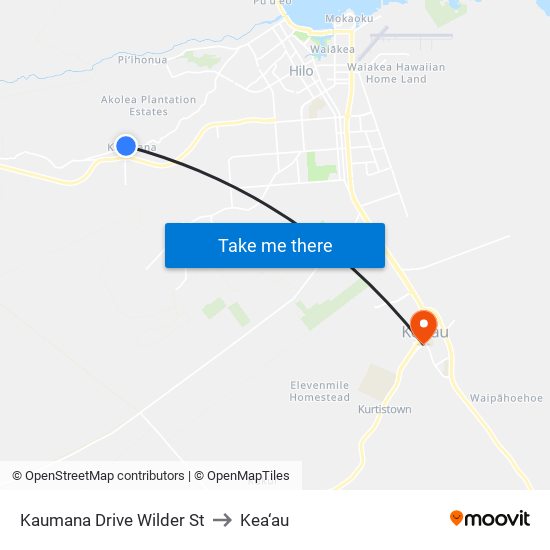 Kaumana Drive Wilder St to Kea‘au map