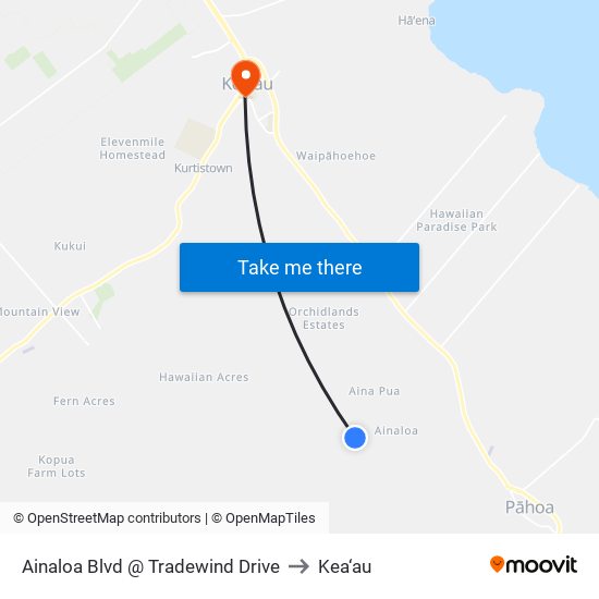 Ainaloa Blvd @ Tradewind Drive to Kea‘au map