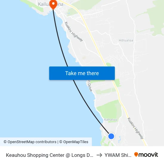 Keauhou Shopping Center @ Longs Drugs to YWAM Ships map