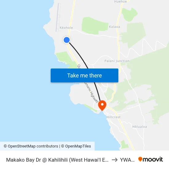 Makako Bay Dr @ Kahilihili (West Hawai'I Explorations Academy/Natural Energy Lab) to YWAM Ships map