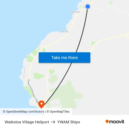 Waikoloa Village Heliport to YWAM Ships map