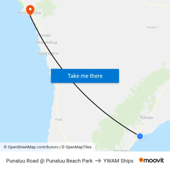 Punaluu Road @ Punaluu Beach Park to YWAM Ships map