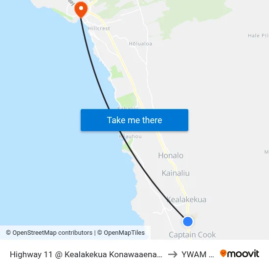 Highway 11 @ Kealakekua Konawaaena Road Bus Shelter to YWAM Ships map