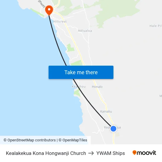 Kealakekua Kona Hongwanji Church to YWAM Ships map