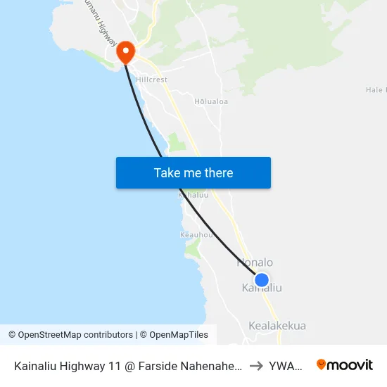 Kainaliu Highway 11 @ Farside Nahenahe Loop (Teshima's Restaurant) to YWAM Ships map