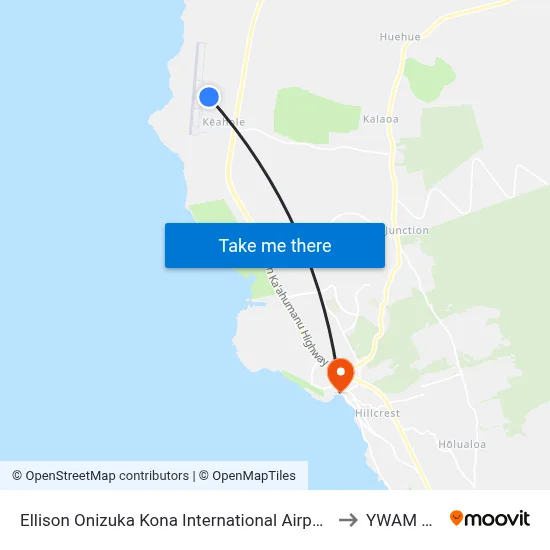 Ellison Onizuka Kona International Airport at Keahole to YWAM Ships map