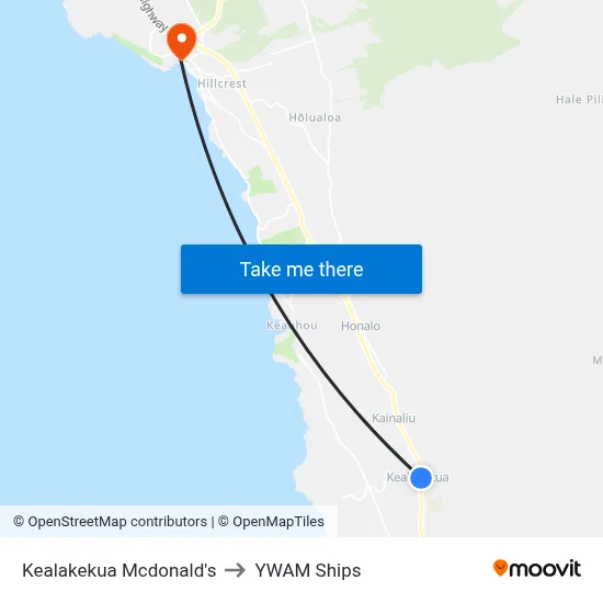 Kealakekua Mcdonald's to YWAM Ships map