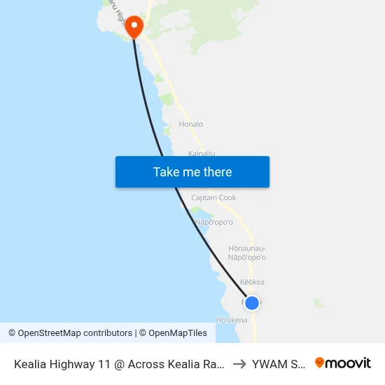 Kealia Highway 11 @ Across Kealia Ranch Store to YWAM Ships map