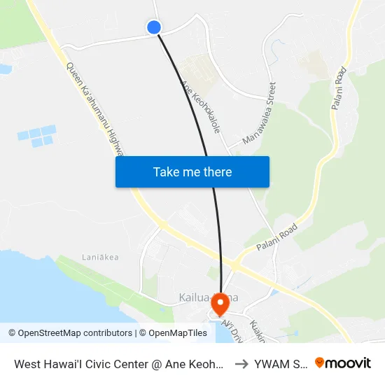 West Hawai'I Civic Center @ Ane Keohokalole Hwy to YWAM Ships map