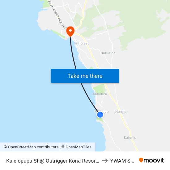 Kaleiopapa St @ Outrigger Kona Resort & Spa to YWAM Ships map