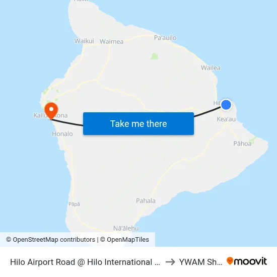 Hilo Airport Road @ Hilo International Airport to YWAM Ships map