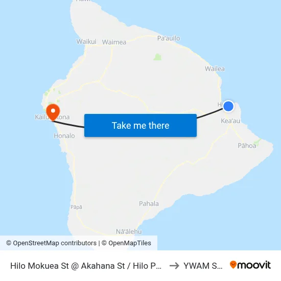 Hilo Mokuea St @ Akahana St / Hilo Post Office to YWAM Ships map