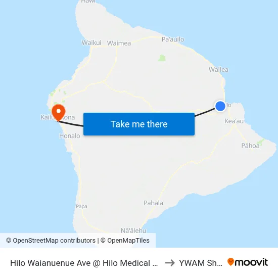 Hilo Waianuenue Ave @ Hilo Medical Center to YWAM Ships map