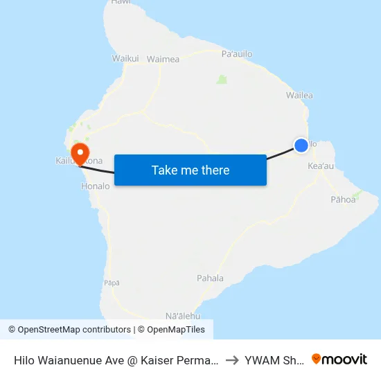 Hilo Waianuenue Ave @ Kaiser Permanente to YWAM Ships map