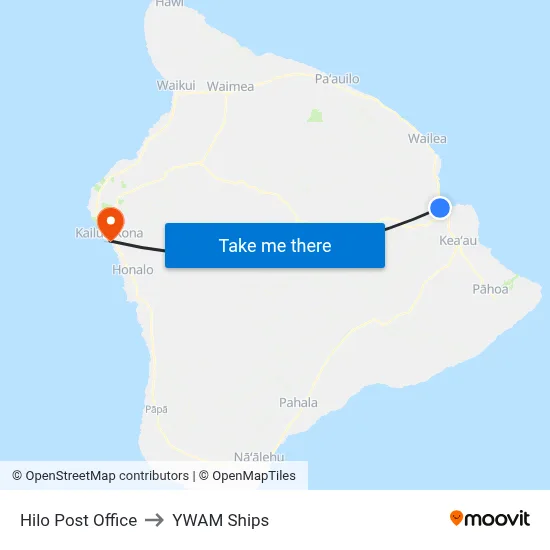 Hilo Post Office to YWAM Ships map