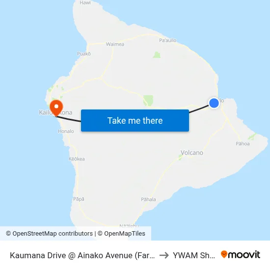 Kaumana Drive @ Ainako Avenue (Farside) to YWAM Ships map
