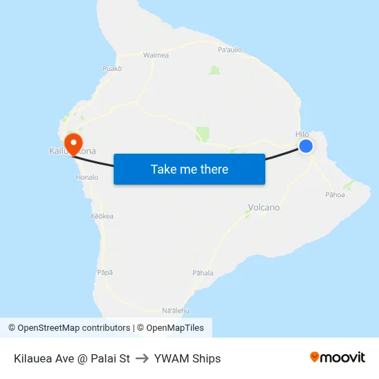 Kilauea Ave @ Palai St to YWAM Ships map