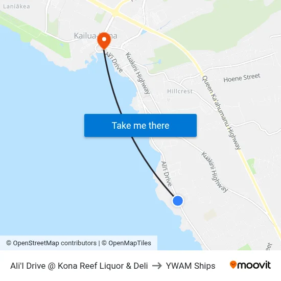 Ali'I Drive @ Kona Reef Liquor & Deli to YWAM Ships map