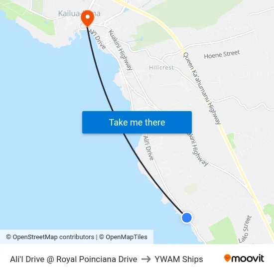 Ali'I Drive @ Royal Poinciana Drive to YWAM Ships map