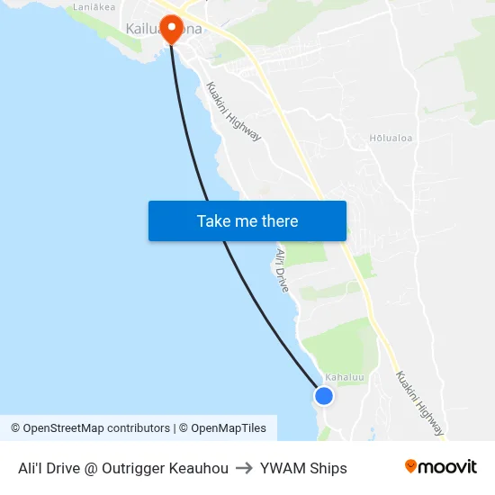 Ali'I Drive @ Outrigger Keauhou to YWAM Ships map