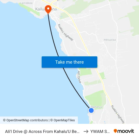Ali'I Drive @ Across From Kahalu'U Beach Park to YWAM Ships map