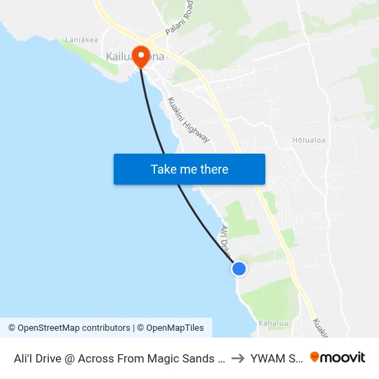 Ali'I Drive @ Across From Magic Sands Beach Park to YWAM Ships map