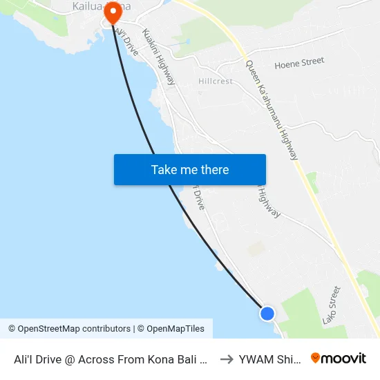 Ali'I Drive @ Across From Kona Bali Kai to YWAM Ships map