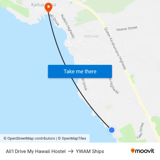 Ali'I Drive My Hawaii Hostel to YWAM Ships map