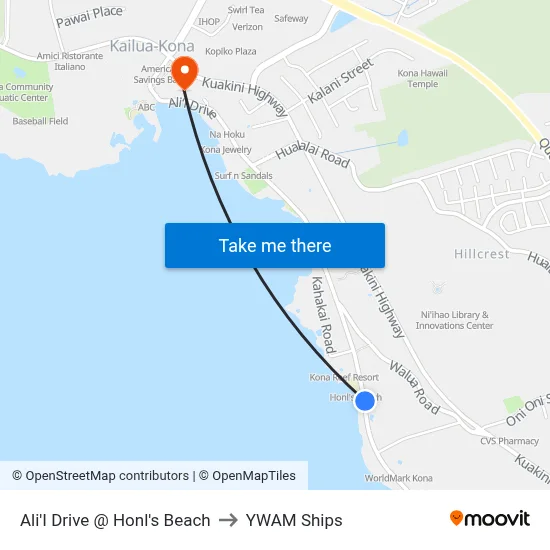 Ali'I Drive @ Honl's Beach to YWAM Ships map