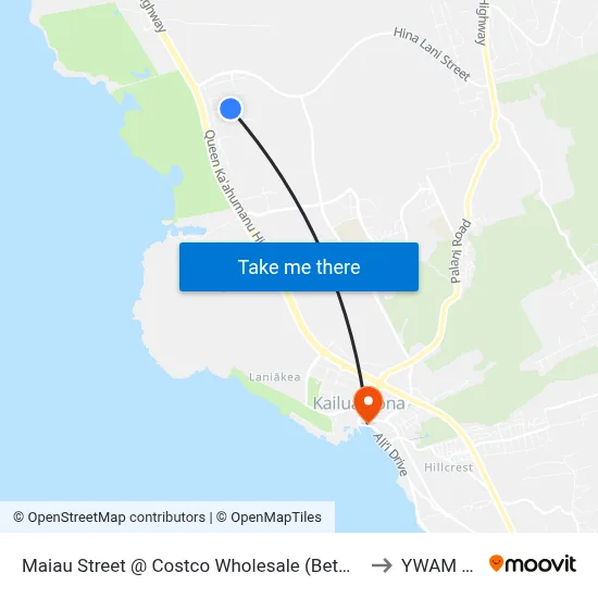 Maiau Street @ Costco Wholesale (Between Driveways) to YWAM Ships map