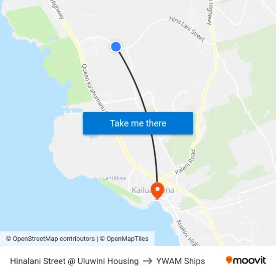 Hinalani Street @ Uluwini Housing to YWAM Ships map