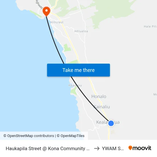 Haukapila Street @ Kona Community Hospital to YWAM Ships map