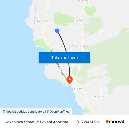 Kakahiaka Street @ Lokahi Apartments to YWAM Ships map